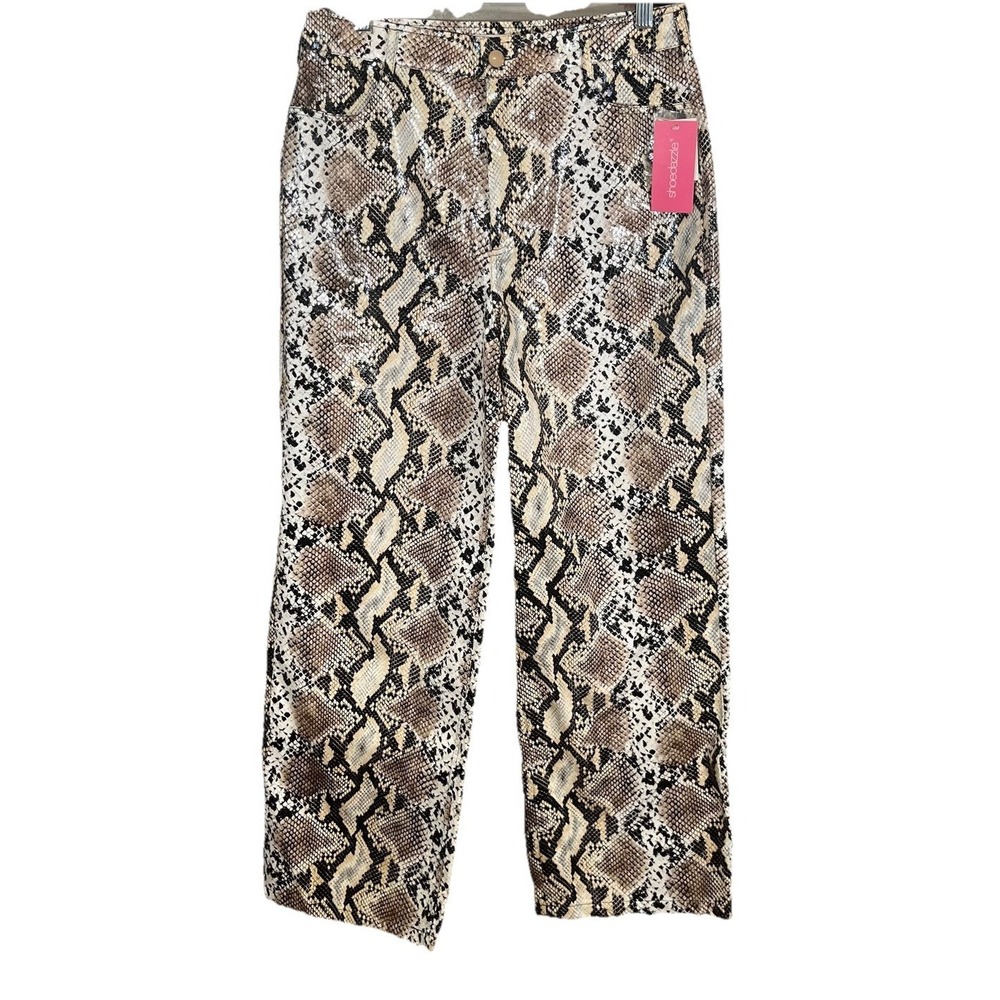 Shoedazzle Pants Women's Large Faux Snake Skin Brown White Black New Party Club